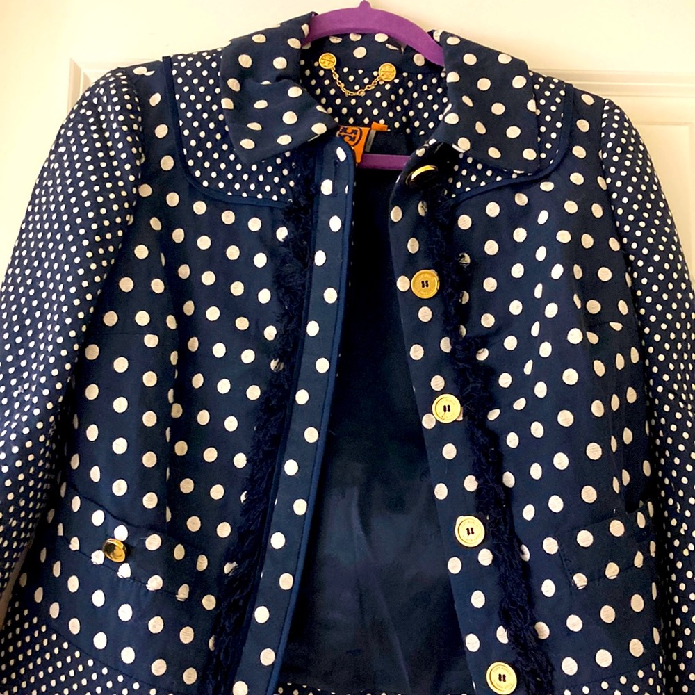 Tory Burch Leonora navy white dot blazer jacket, style# 12121501, EUC